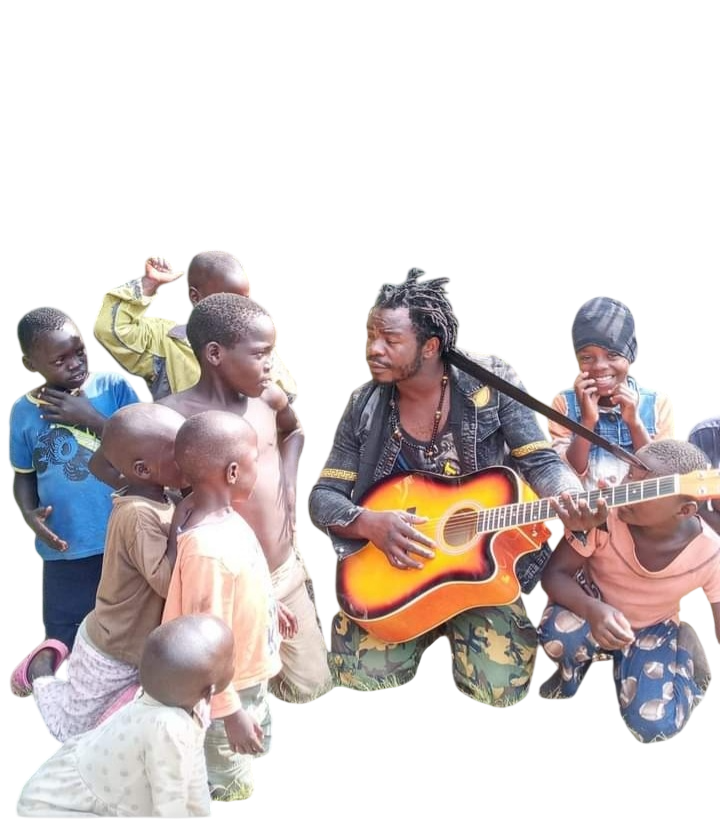 Founder teaching children to play guitar